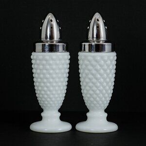 Vintage Fenton Milk Glass Hobnail Salt Shaker White Pedestal Base with Chrome